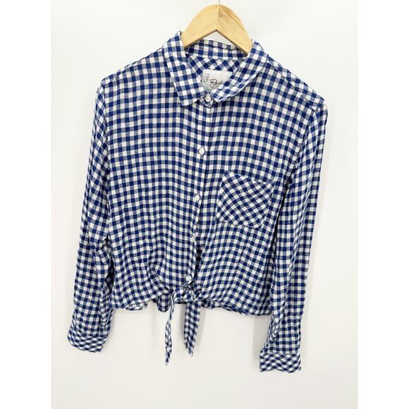 Rails Blue Linen Check Gingham Button Down Tie Front Pocket Top Shirt Women's M - Picture 1 of 9